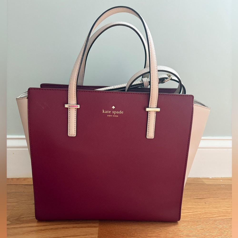 Kate Spade Burgundy and Cream Purse with Matching Wallet